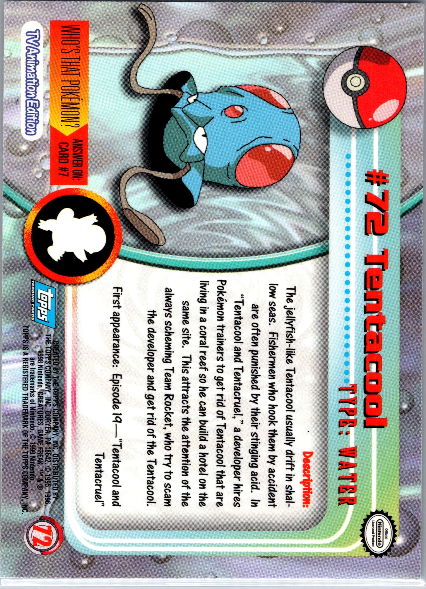 1999 Topps 72 Tentacool D72