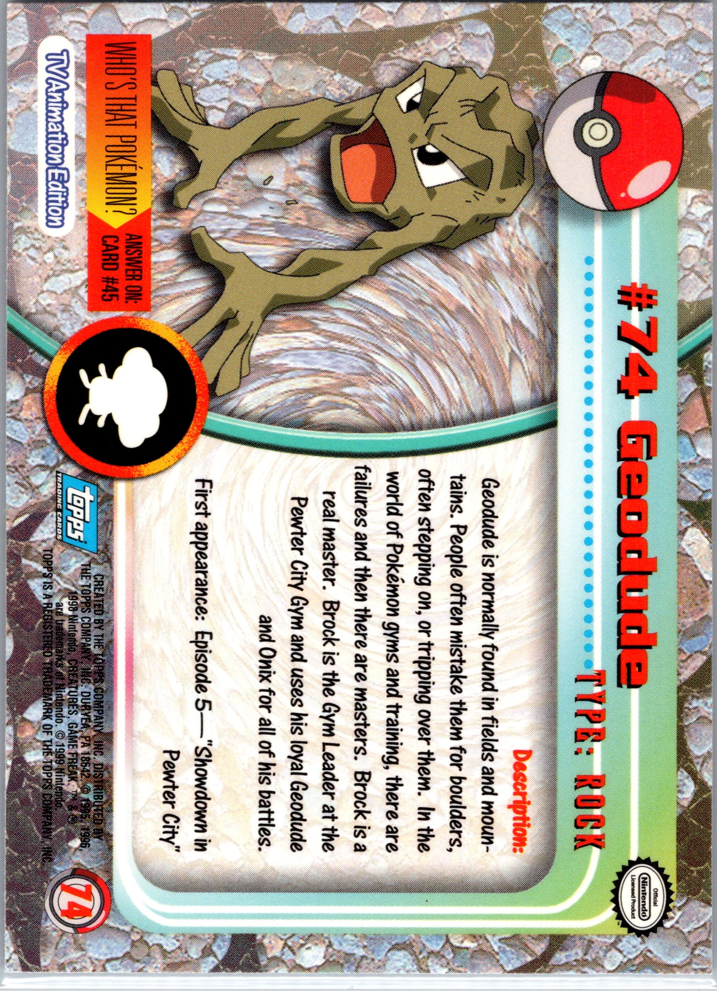 1999 Topps 74 Geodude D74