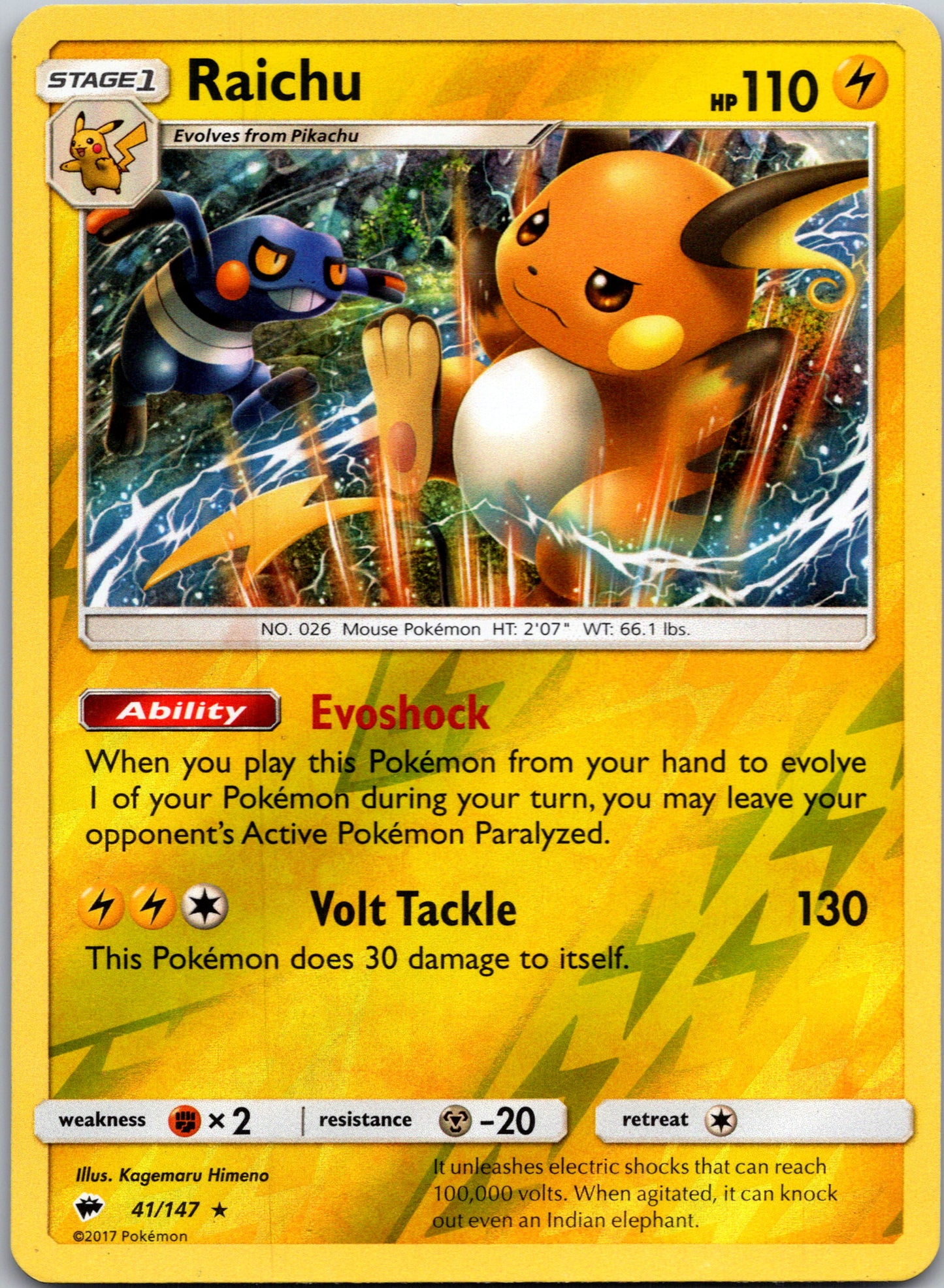 2017 Raichu 41/147 Burning Shadows [Reverse]